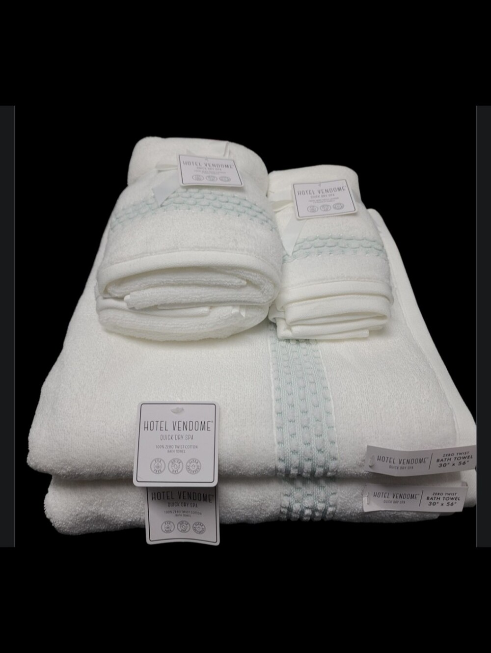 6pc Hotel Vendome Mint Green White Zero Twist Cotton Bath Hand Tip Towel Set NEW